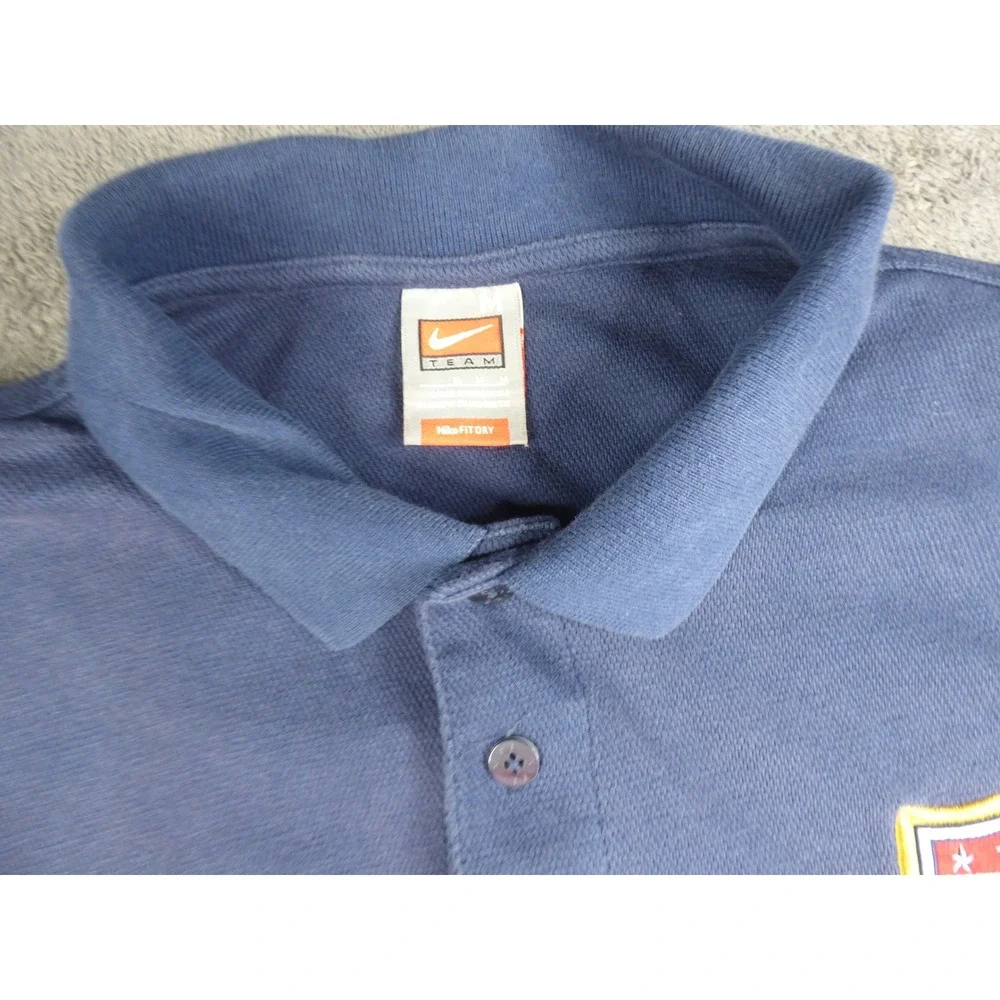 Nike Team US Soccer Polo Shirt Mens Medium Blue Fit Dry Short Sleeve USA Crest